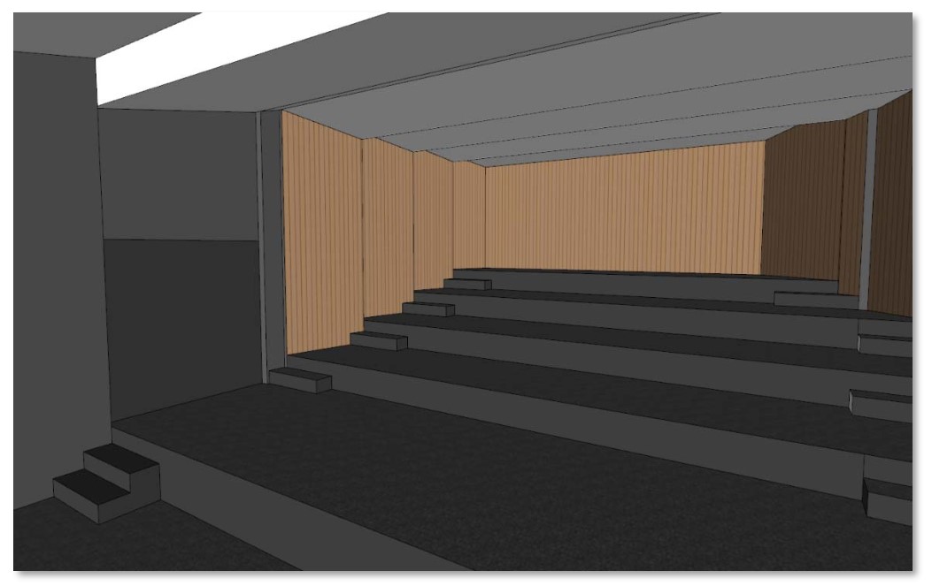 Render 3D de la sala de conciertos del conservatorio