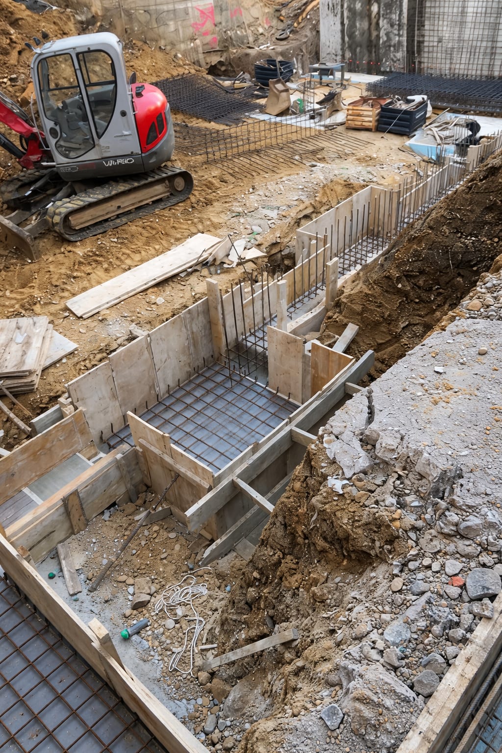 Excavación y armado de zapata con sistema antivibratorio