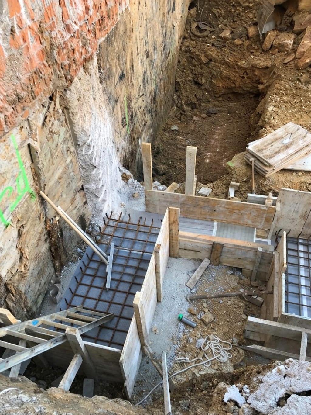 Detalle de la excavación y encofrado del sistema de aislamiento